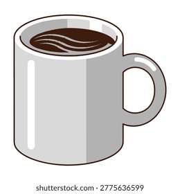 A gray coffee mug filled with brown coffee on a white background, perfect for breakfast or office use