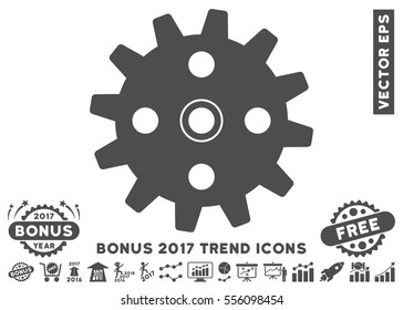 Gray Cogwheel pictogram with bonus 2017 trend elements. Vector illustration style is flat iconic symbols, white background.