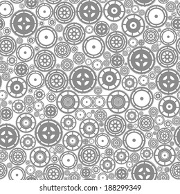 Gray cogwheels on the white background. Vector seamless pattern.