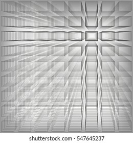 Gray color abstract infinity background, 3d structure with rectangles forming illusion of depth and perspective, vector illustration.