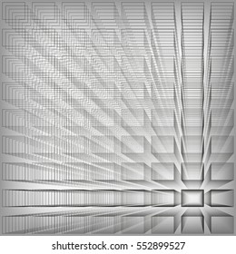 Gray color abstract infinity background, 3d structure with rectangles forming illusion of depth and perspective, vector illustration.