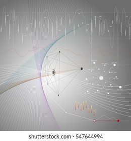 Gray color abstract infographic background in minimalist style made from lines, symbols, charts, diagrams and other elements. Business concept for cover decoration of brochure, flyer or report.