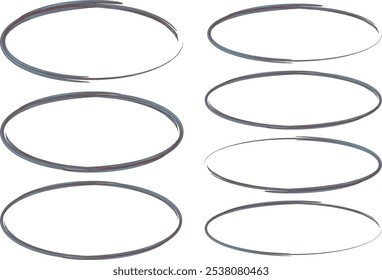 gray color circle stroke doodle ellipses set vector