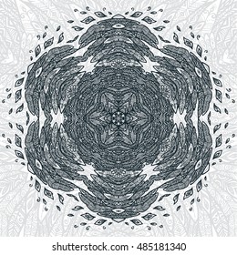 Gray color hand drawn doodle style feathers abstract vector mandala