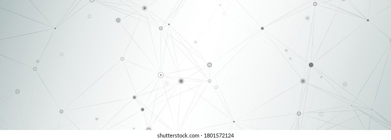Gray color medical background with geometric connecting lines and dots, plexus. Technology, Network concept horizontal banner. Vector banner design.