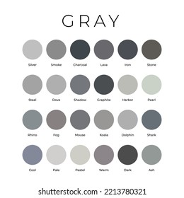 Gray Color Shades Swatches Palette with Names