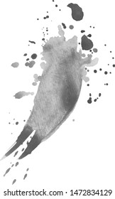 Gray color splash with drops. Watercolor stain banner. Grunge element for paper design. 