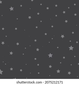 Graue Sternmuster auf dunkelgrauem Hintergrund, Vektorgrafik, Textilien, Stoff, Overlay, Dekoration, Galaxie, Universum