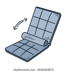 Almofada de almofada de assento de cadeira de piso dobrável de cor cinza ilustração contornada isolada em fundo branco quadrado.