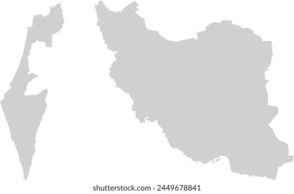 Gray colored map of Israel and Iran