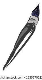 A gray colored paint brush with purple bristle, vector, color drawing or illustration.
