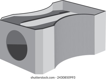 Gray colored pencil sharpener. It is used to sharpen a pencil.