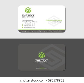 gray commercial business card with green letter s