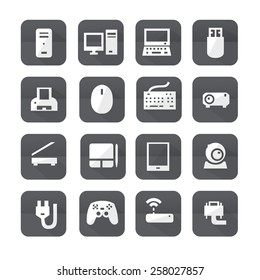 Gray computers device icons. Vector pictograms