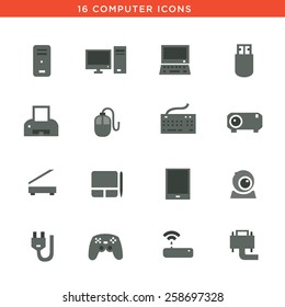 Gray computers device icons. Vector pictograms