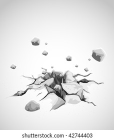 Gray Concrete Ground Cracked By Powerful Strike - Vector Illustration