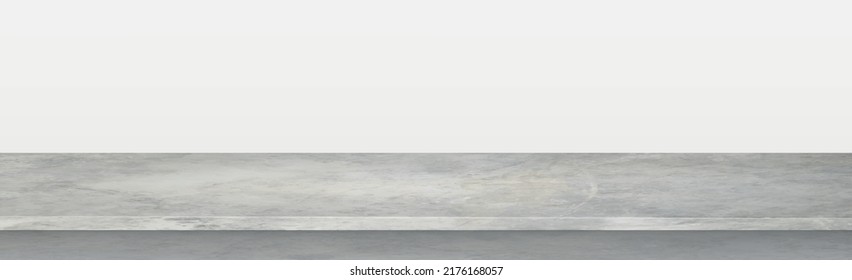 Gray concrete stone countertop on white panoramic background, promotional web template - Vector illustration