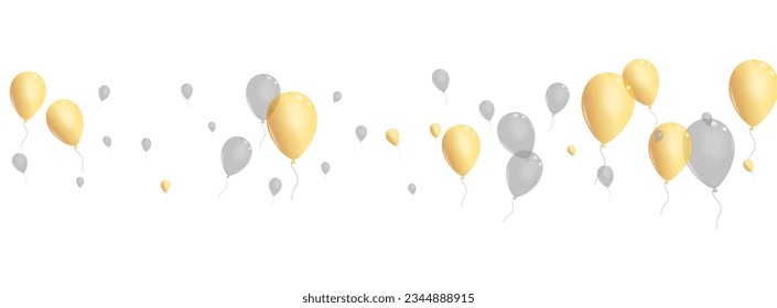 Gray Confetti Background White Vector. Helium Abstract Background. Yellow Sphere Toy. Ballon Symbol Border.