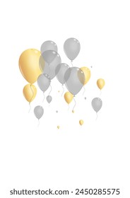 Gray Confetti Background White Vector. Ballon Birthday Design. Silver Flying Air. Surprise Label Frame.