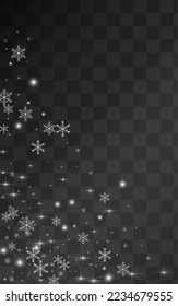 Gray Confetti Vector Transparent Background. New Snowfall Texture. White magic Banner. Falling Snowflake Pattern.