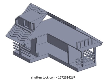 Gray construction of house in the white background