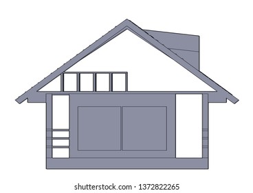 Gray construction of house in the white background