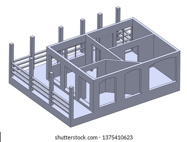 Gray construction of house in the white background