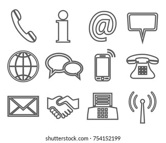 Gray contact icons one line - stock vector
