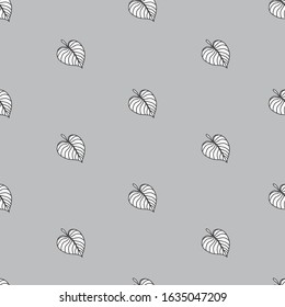 Gray contour leaves on gray background. Vector illustration. Seamless pattern.