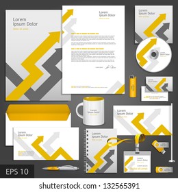 Gray corporate identity template with arrows. Vector company style for brandbook and guideline. EPS 10