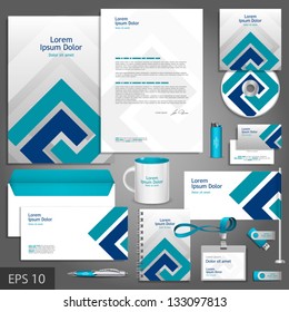 Gray corporate identity template with blue elements. Vector company style for brandbook and guideline. EPS 10