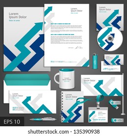 Gray corporate identity template with blue arrows. Vector company style for brandbook and guideline. EPS 10