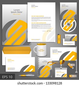 Gray corporate identity template with orange element. Vector company style for brandbook and guideline. EPS 10