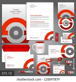 Gray corporate identity template with red round element. Vector company style for brandbook and guideline. EPS 10