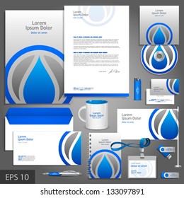 Gray corporate identity template with water drop. Vector company style for brandbook and guideline. EPS 10