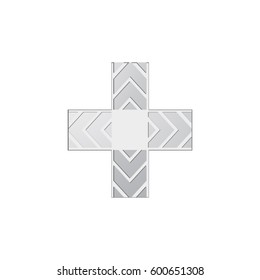 gray cross with wavy lines and a square in the center of the vector