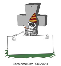A gray cross-shaped gravestone with grass - skeleton party hard invitation