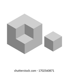 Gray cube with a piece removed. Vector illustration.