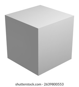 Gray cube rotating in white empty room, perfect square shape, ideal for architectural or design concepts, representing stability and simplicity