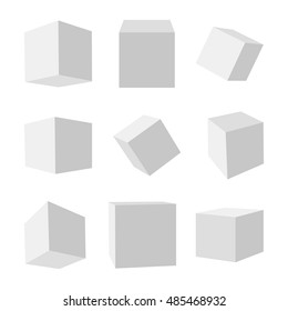 Gray cubes on a white background in different planes