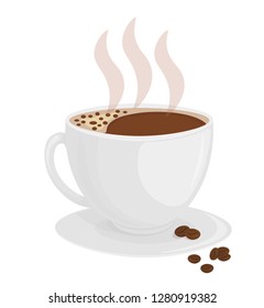 Gray Cup with hot coffee and coffee bean. Design, element isolated on white-Vector.