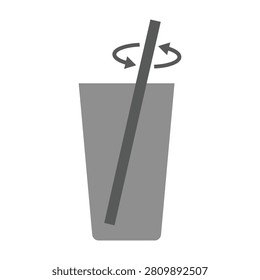 Gray cup with a straw being stirred inside, simple still life