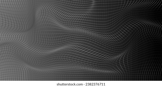 Gray curved gradient grid texture with lines. 3d wave pattern with the effect of illusion. Style abstract background. Big data visualization. Vector illustrations.
