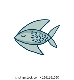 Gray cute cartoon doodle small fish on a white background