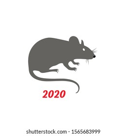 Gray cute mouse or rat isolated on white background, vector illustration