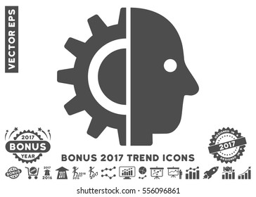 Gray Cyborg Head icon with bonus 2017 year trend images. Vector illustration style is flat iconic symbols, white background.