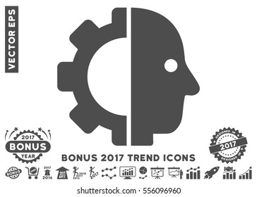 Gray Cyborg Head pictograph with bonus 2017 trend design elements. Vector illustration style is flat iconic symbols, white background.