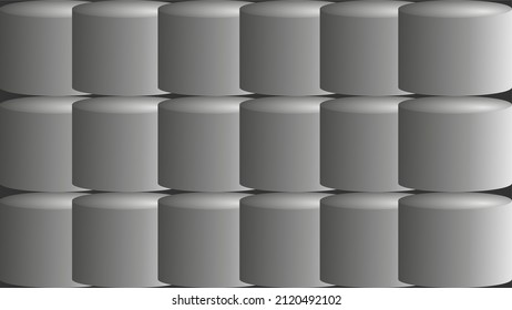 Gray cylinders in a row on a black background. Vector
