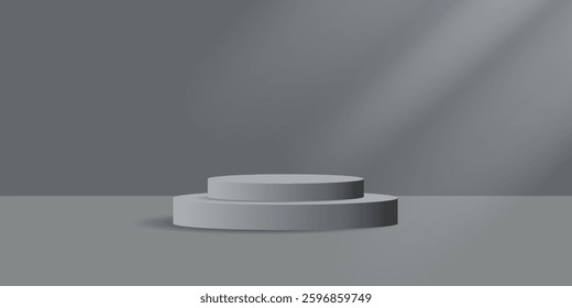 Gray cylindrical podium. Suitable for product presentations, cosmetic design. Vector illustration.