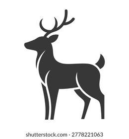 Gray deer silhouette with antlers standing alone on white background icon